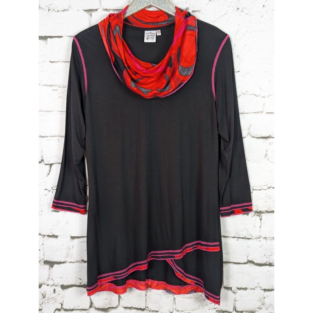PARSLEY & SAGE Asymmetrical Tunic Jersey Lagenlook Artsy Scarf Neckline Medium